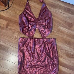 Metallic Burgundy Skirt Set